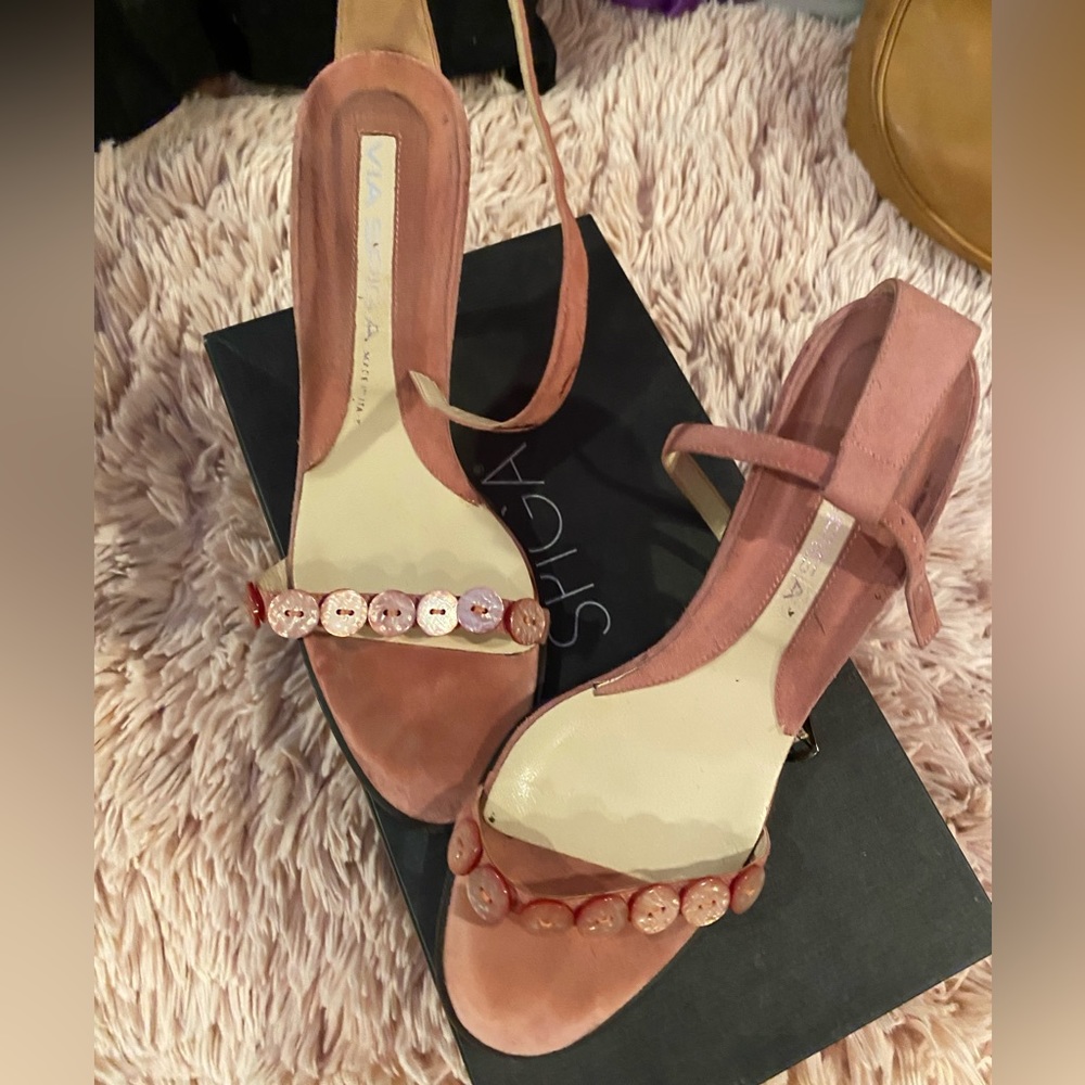 Via Spiga Pink Suede button sandals